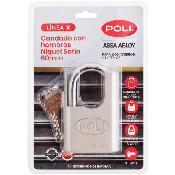 Candado Serie X 60Pmm con hombros Níquel Satín