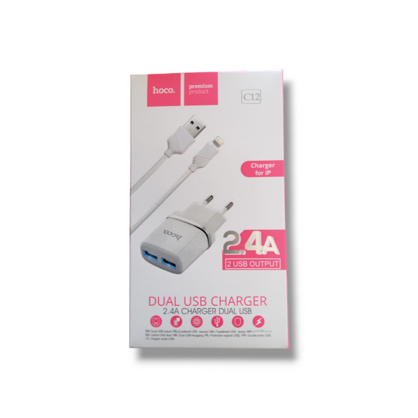 Cargador con cable Ligthning USB Hoco C12