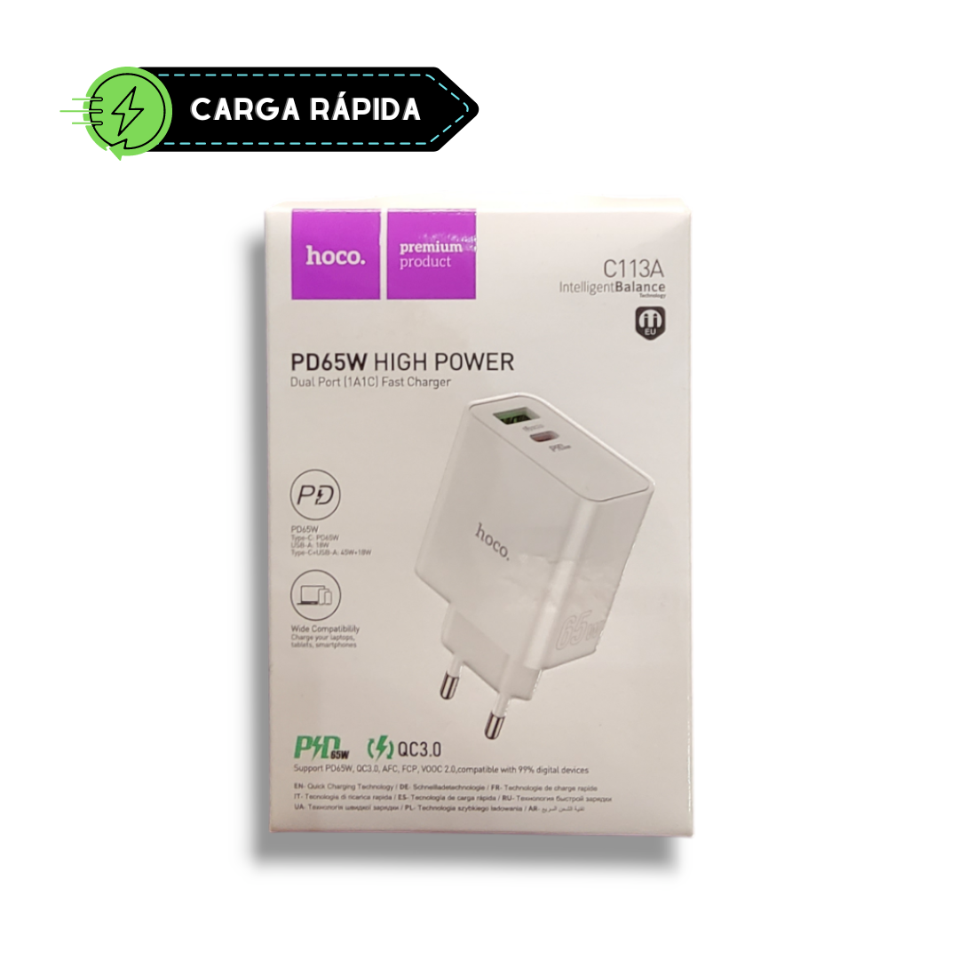 Adaptador cargador 1Tipo C 1USB Hoco C113A