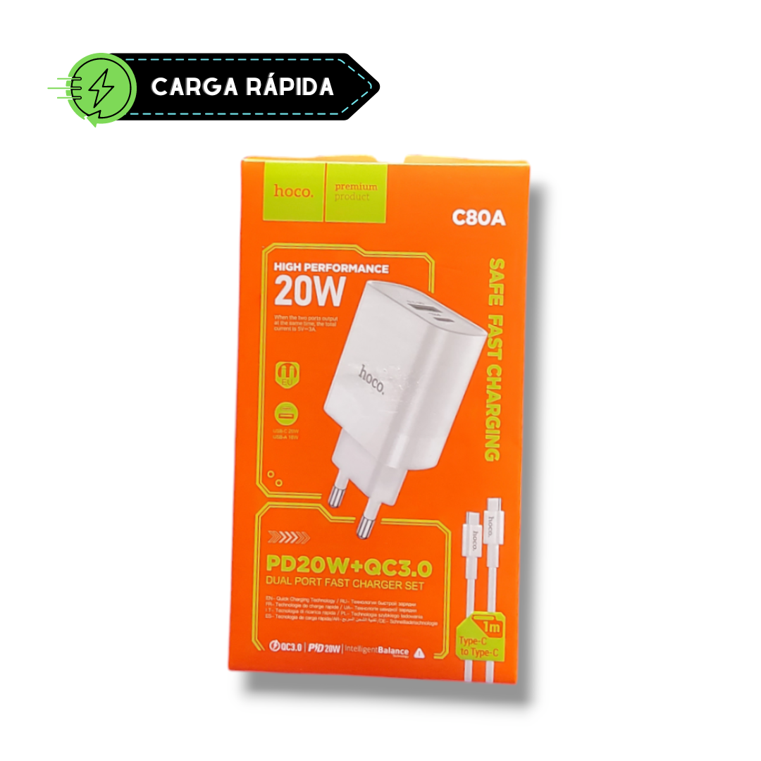 Cargador con cable USB-C 20W Hoco C80A