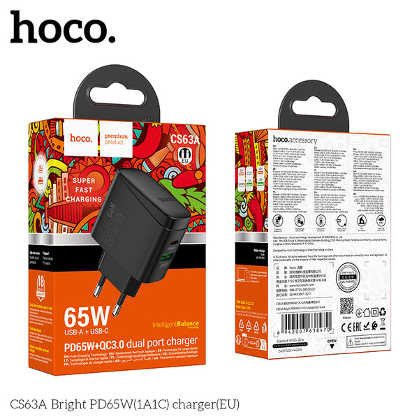 Cargador Carga Rapida Hoco Cs63a 65w Negro
